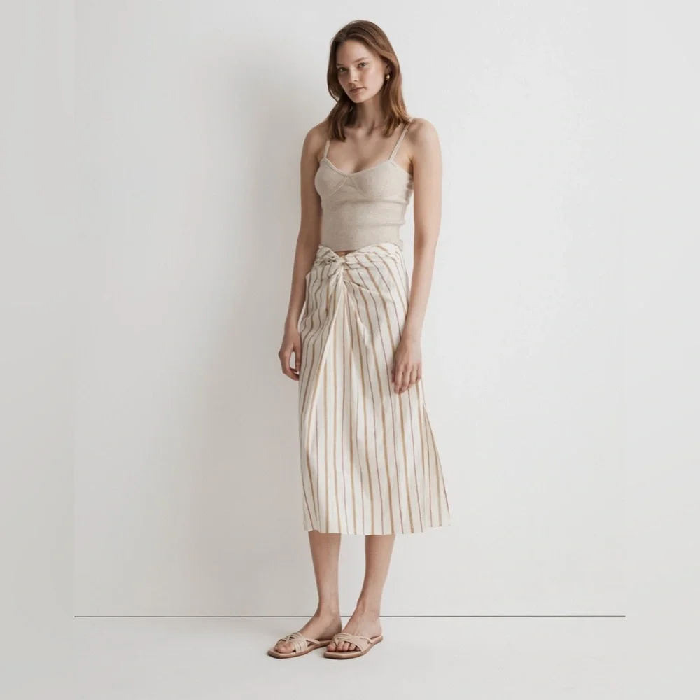 NWT Madewell Twist-Front Sarong Midi Skirt in Stripe - 0